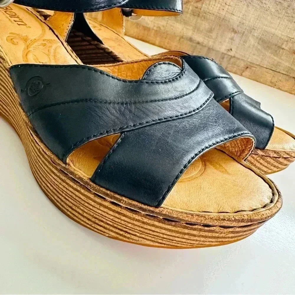 Born Strap Leather Wedged Sandals